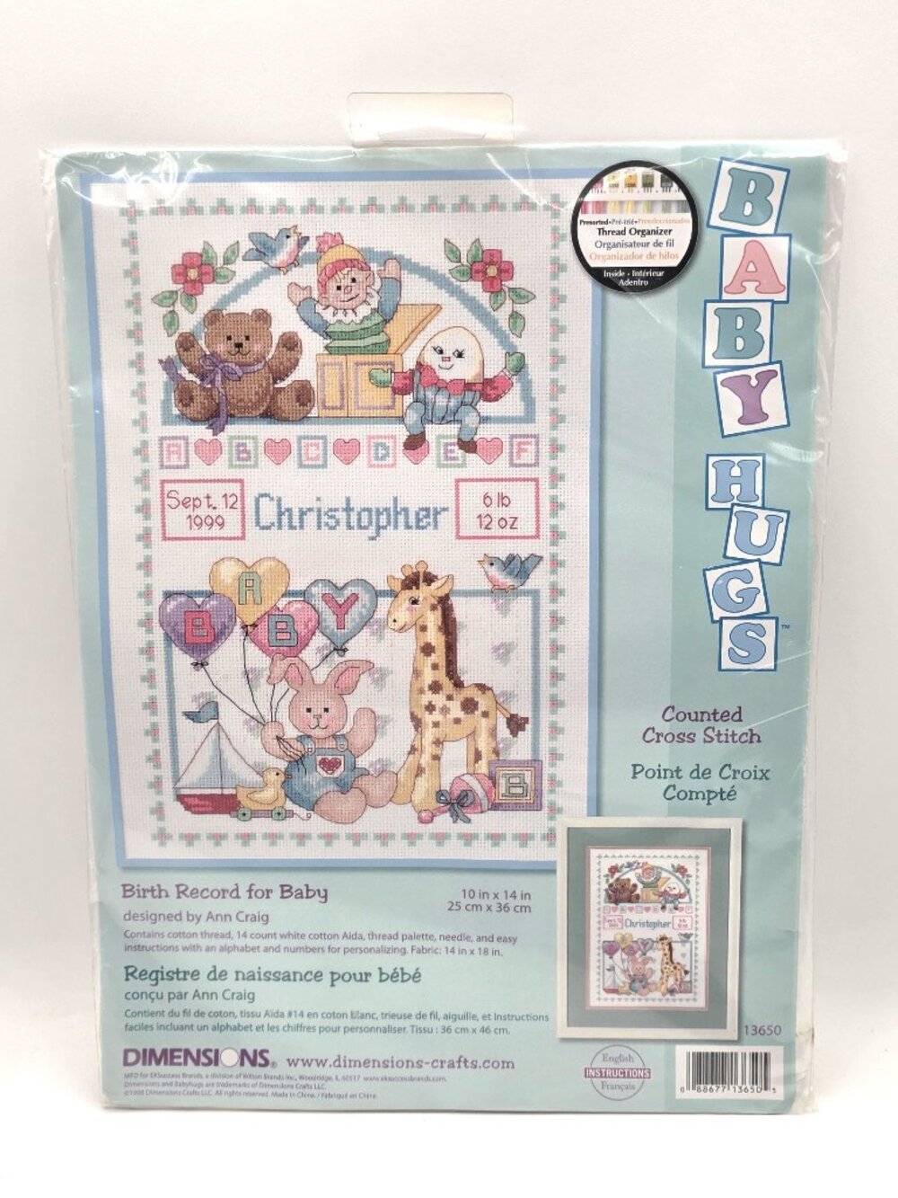 Dimensions Birth Record for Baby Baby Hugs 13650 Counted Cross Stitch Unopened